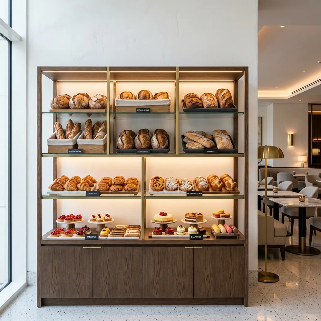 Rak Display Bakery Kayu dengan Lampu LED