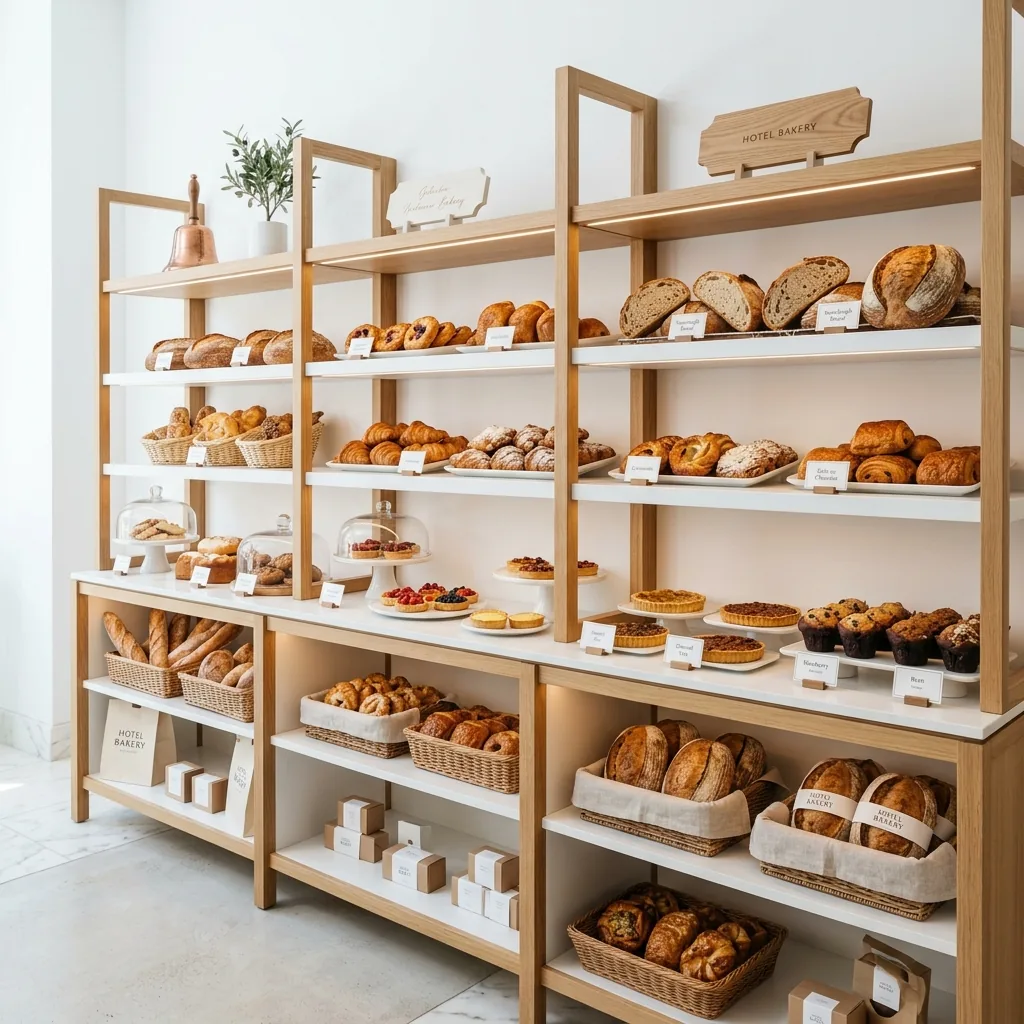 Rak Display Bakery Kayu Gaya Scandinavian