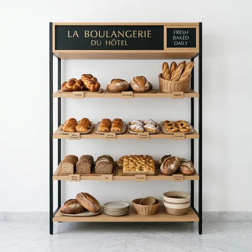 Rak Display Roti 4 Susun Rangka Besi Meja Kayu