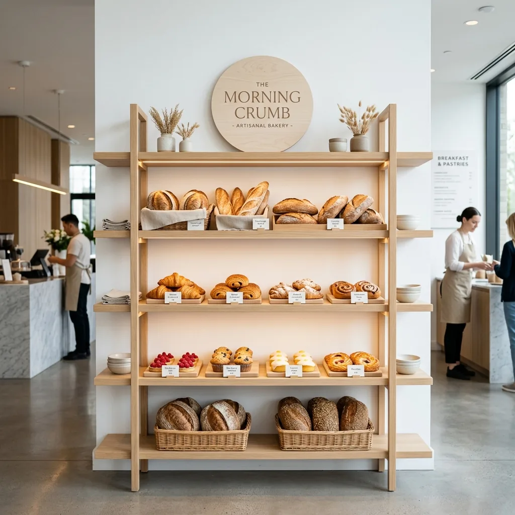 Rak Display Bakery 4 Susun Kayu Natural