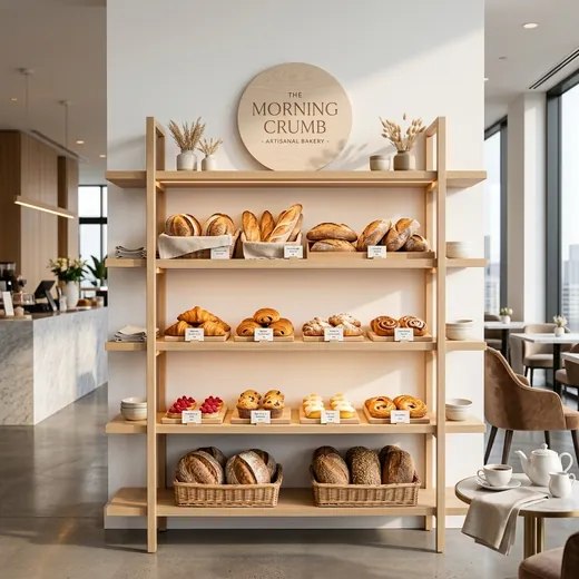 Rak Display Bakery 4 Susun Kayu Natural &ndash; contoh penerapan 1