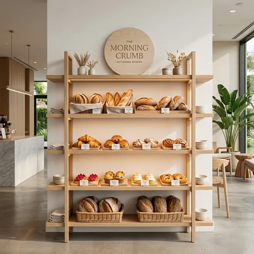 Rak Display Bakery 4 Susun Kayu Natural &ndash; contoh penerapan 3