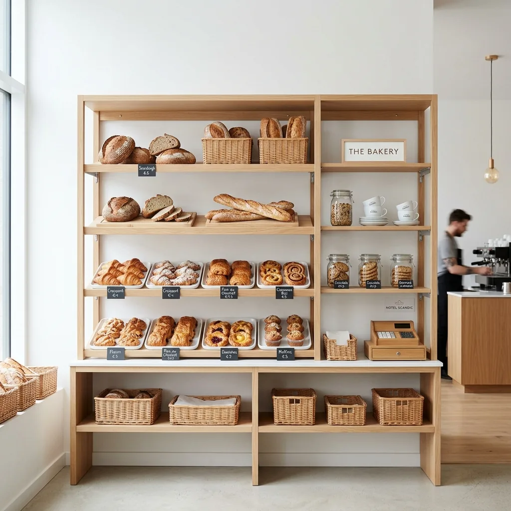 Rak Display Bakery Kayu Minimalis