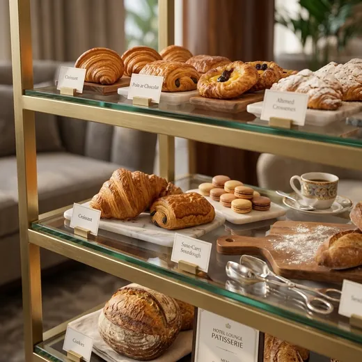Rak Display Bakery Rangka Besi Finishing Gold dengan Rak Kaca &ndash; contoh penerapan 2