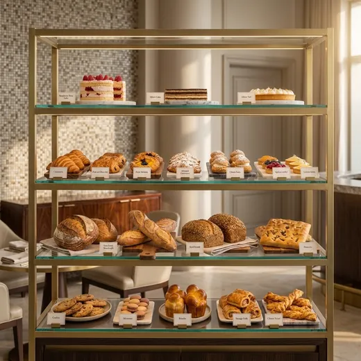 Rak Display Bakery Rangka Besi Finishing Gold dengan Rak Kaca &ndash; contoh penerapan 3