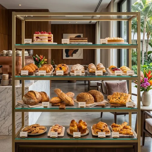 Rak Display Bakery Rangka Besi Finishing Gold dengan Rak Kaca &ndash; contoh penerapan 4