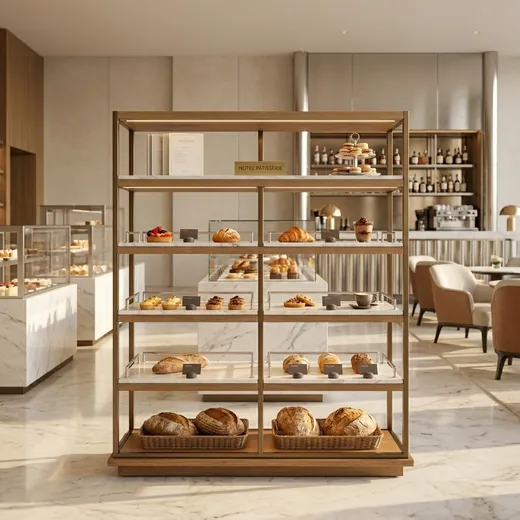 Rak Display Bakery Rangka Besi Finishing Brass dengan Rak Marmer &ndash; contoh penerapan 3